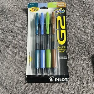 4 Pilot G2 Premium Gel Roller‎ Pens Light Blue, Brown, Lime Green, Turquoise
